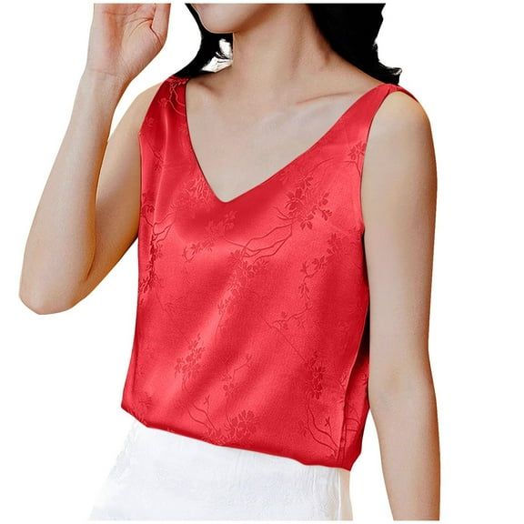 Uaswgudfs Silk Satin Tank Tops for Women Deep V Neck Sleeveless Camisole Tops 2025 Summer Casual Loose Short Blouses