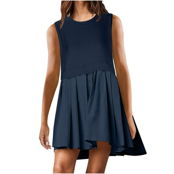 Uaswgudfs Sleeveless A-Line Flared Ruffle Hem Midi Dress - Casual Summer Dresses for Women 2025 in Lightweight Flowy Fabric Navy S
