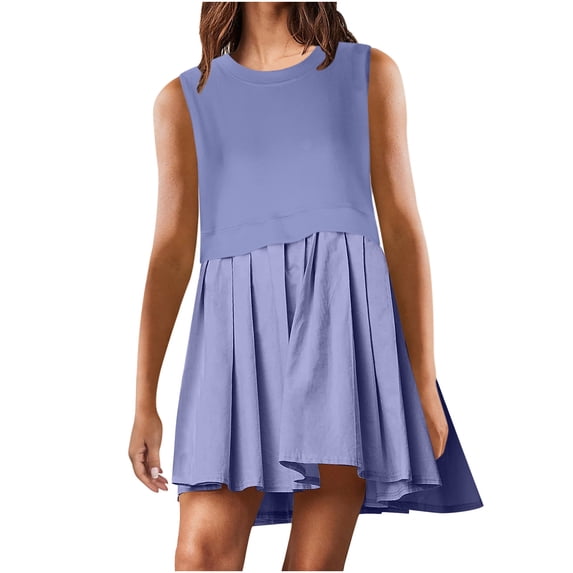 Uaswgudfs Sleeveless A-Line Flared Ruffle Hem Midi Dress - Casual Summer Dresses for Women 2025 in Lightweight Flowy Fabric Purple XL