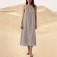 thumbnail image 1 of Uaswgudfs Sleeveless Casual Sundress for Women 2025: Halter Neck Abstract Ribbed Midi Dress - Summer 2025 Trend for Brunch, Beach Parties & Cocktail Evenings Black L, 1 of 7