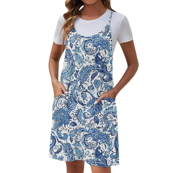 Uaswgudfs Sleeveless Floral Print Midi Dress for Women - Beachy Summer Tank Sundress with Spaghetti Straps & Flowy Casual Chic V-Neck