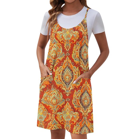 Uaswgudfs Sleeveless Floral Print Midi Dress for Women - Beachy Summer Tank Sundress with Spaghetti Straps & Flowy Casual Chic V-Neck