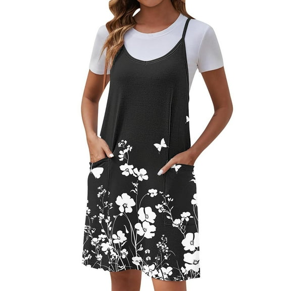 Uaswgudfs Sleeveless Floral Print Midi Dress for Women - Beachy Summer Tank Sundress with Spaghetti Straps & Flowy Casual Chic V-Neck