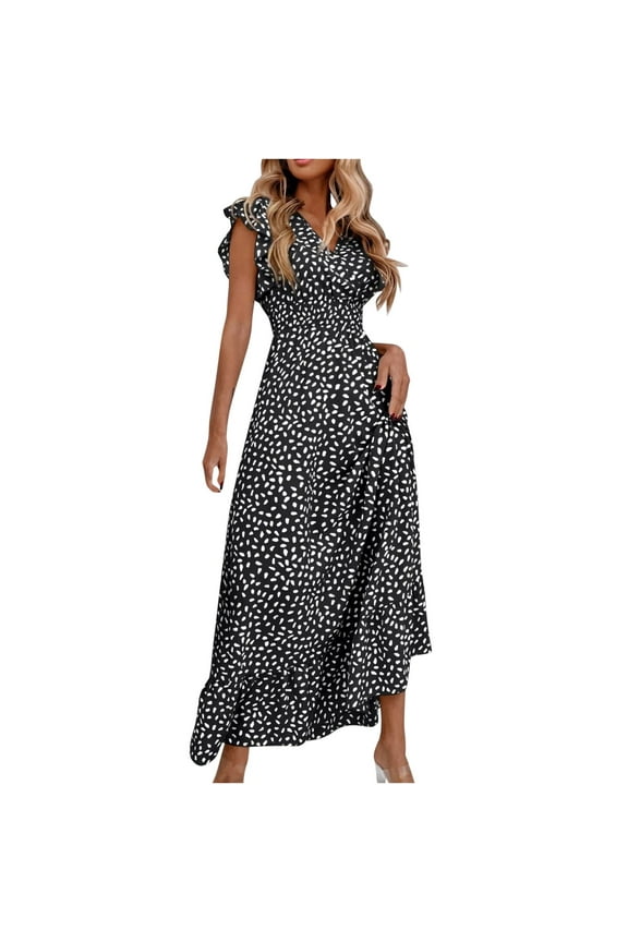 ​Sleeveless Halter Neck Midi Sundress - Summer Dresses for Women 2025 Casual Asymmetrical Hem Dress with High Waist Design Black XL