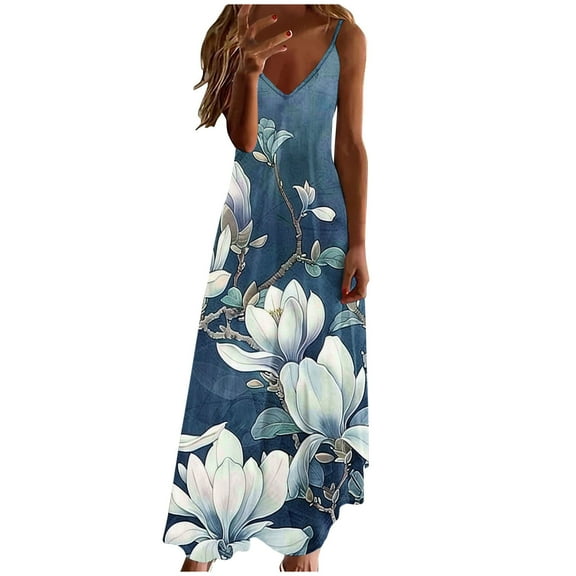 Uaswgudfs ​Sleeveless Midi Sundress - Casual Summer Dress for Women 2025 with V-Neck & Lightweight Flow Blue-A M