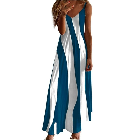 Uaswgudfs ​Sleeveless Midi Sundress - Casual Summer Dress for Women 2025 with V-Neck & Lightweight Flow Blue-E S