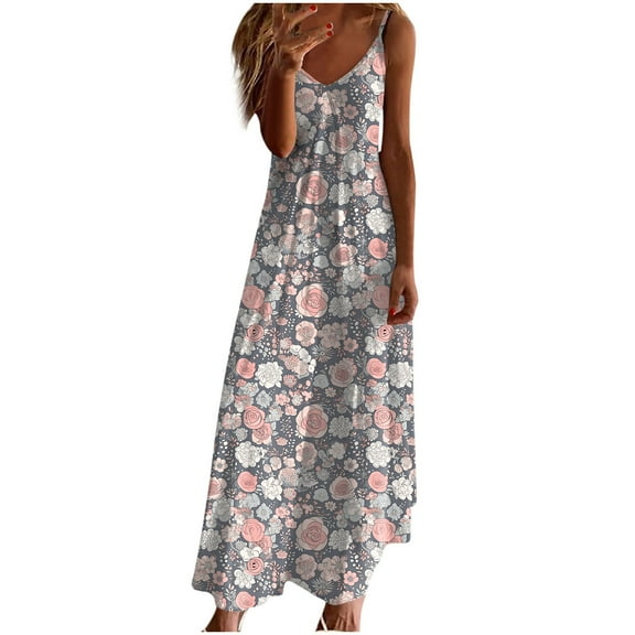 Uaswgudfs ​Sleeveless Midi Sundress - Casual Summer Dress for Women 2025 with V-Neck & Lightweight Flow Red-A M