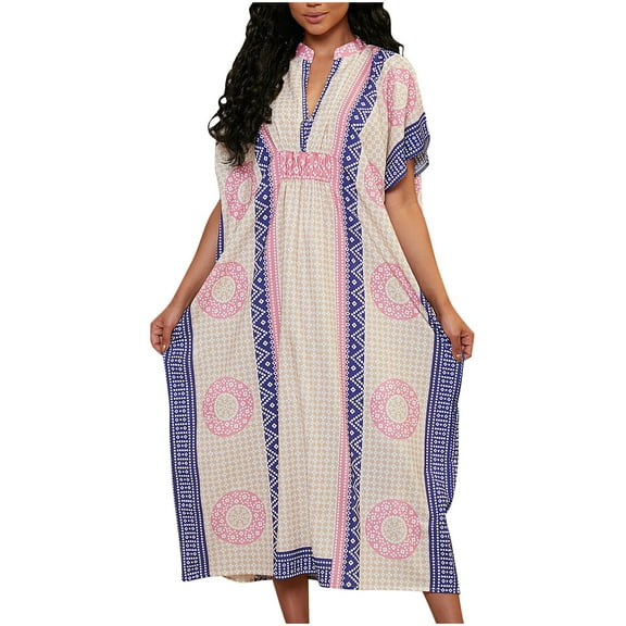 Uaswgudfs ​Sleeveless Summer Dresses for Women 2025 V-Neck Geometric Midi Sundress – with Cotton Fabric & Modern Accents for Day-to-Night Styling Purple Free Size