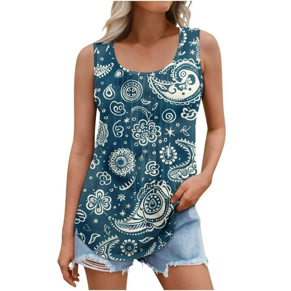 Uaswgudfs Sleeveless Tank Top for Women with Lightweight Breathable Cotton Blend Design, Perfect for Everyday Comfort and Easy Styling Blue-A 2XL