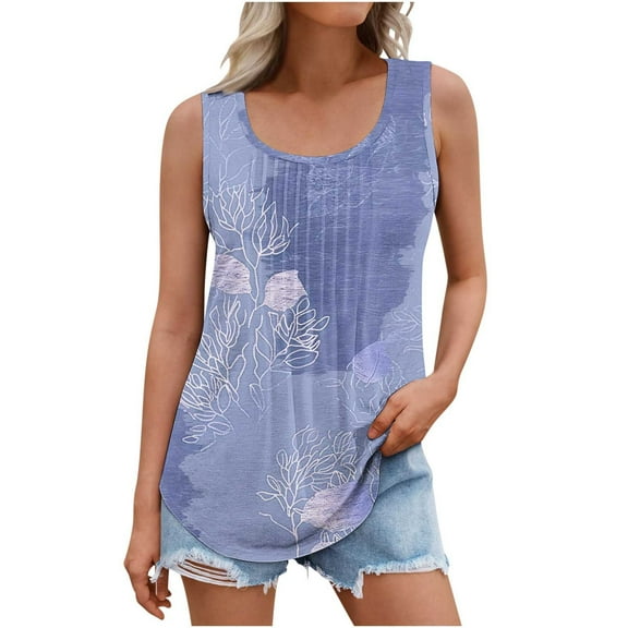 Uaswgudfs Sleeveless Tank Top for Women with Lightweight Breathable Cotton Blend Design, Perfect for Everyday Comfort and Easy Styling Blue-C M