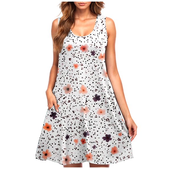 Uaswgudfs Sleeveless Tropical Midi Dress for Women - A-Line Summer Sundress with Fitted Waist, Functional Pockets & Casual Flowy Silhouette