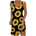 thumbnail image 1 of Uaswgudfs Sleeveless V-Neck Asymmetric Hem Midi Dress - Summer Dresses for Women 2025 Casual Sundress with Ring Strap & Sunflower Print Black S, 1 of 5