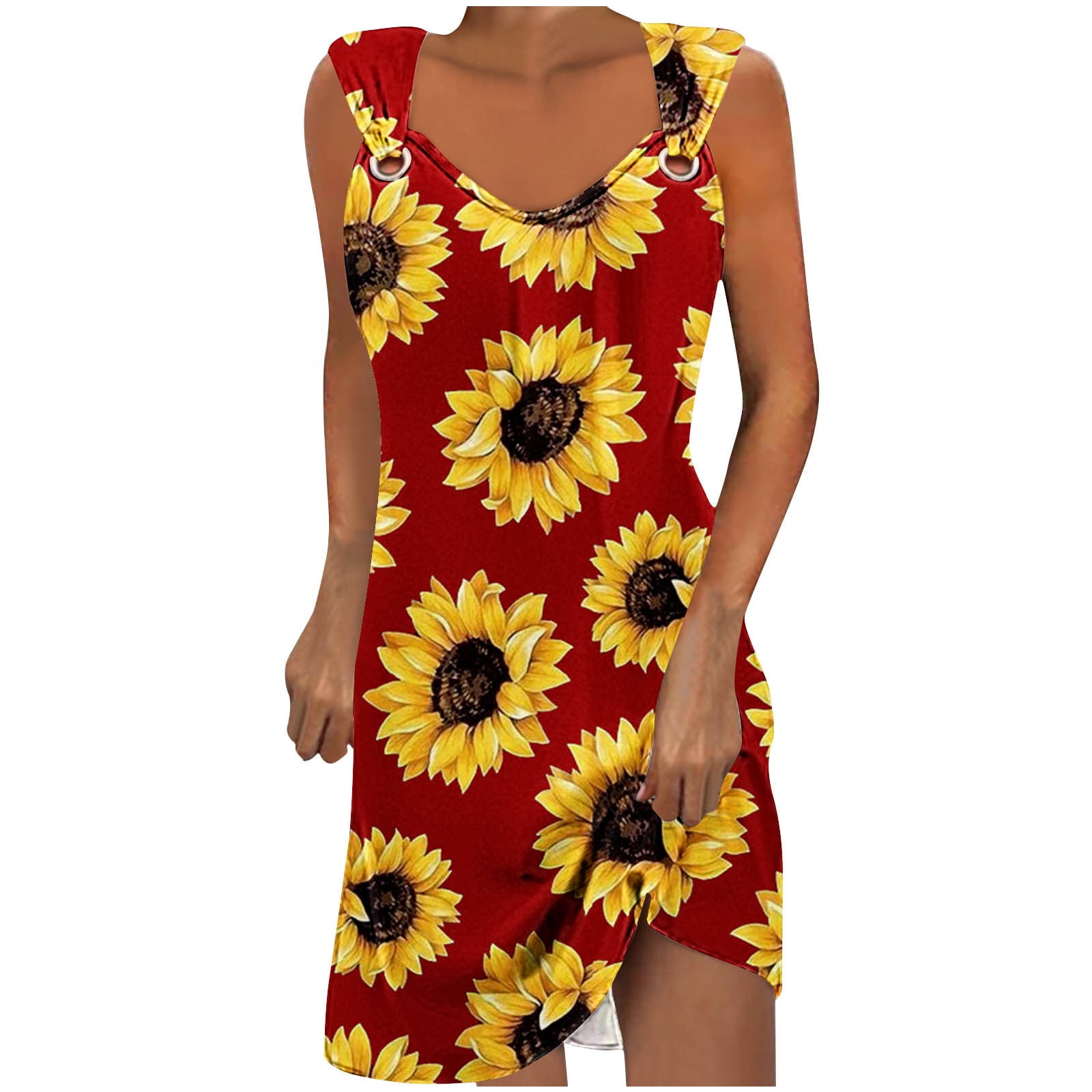 Summer V-Neck Polyester Dress With Asymmetrical Hem