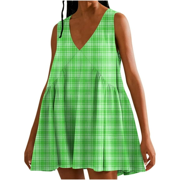 Uaswgudfs ​Sleeveless V-Neck Casual Sundress 2025 – Lightweight A-Line Midi Dress for Summer Travel & Daily Wear Green XL