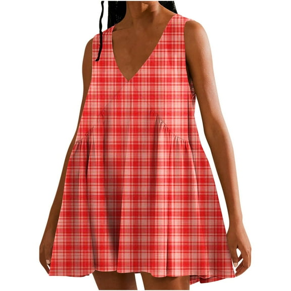 Uaswgudfs ​Sleeveless V-Neck Casual Sundress 2025 – Lightweight A-Line Midi Dress for Summer Travel & Daily Wear Red XL