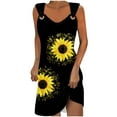 thumbnail image 1 of Uaswgudfs ​Sleeveless V-Neck Fitted Sundress - Summer Dresses for Women 2025 Casual Midi Dress with Sunflower Motifs & Side Slit Black L, 1 of 5