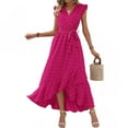 thumbnail image 1 of Uaswgudfs Sleeveless V-Neck Wrap Midi Sundress - Summer Dresses for Women 2025 Casual Dress with Ruffled Hem & Self-Tie Belt for Garden Occasions Hot Pink XXL, 1 of 6
