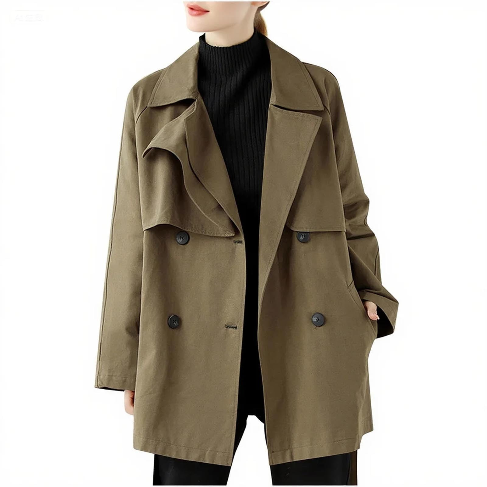 Uaswgudfs ​Straight-Cut Relaxed Coat: Double-Breasted