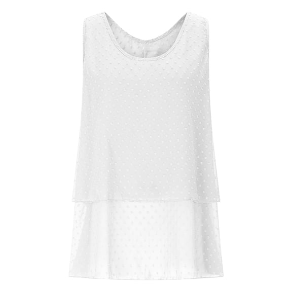 Uaswgudfs Stylish Round Neck Sleeveless Layered Tank Top for Women with Subtle Dotted Texture, Flared Hemline for Versatile Occasions, Soft and Chic White M