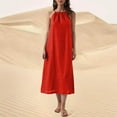 thumbnail image 1 of Uaswgudfs Summer Dresses for Women 2025 Halter Neck Flowy Maxi Dress Lightweight Breezy Fabric Beach Resort Vacation Sleeveless Boho Long Dress with Side Slit Red XL, 1 of 7