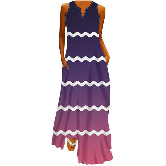 Uaswgudfs Summer Dresses for Women 2025 Sleeveless Wavy Hem Maxi Sundress – V-Neck Casual in Lightweight Fabric for Beach & Daily Wear Pink M