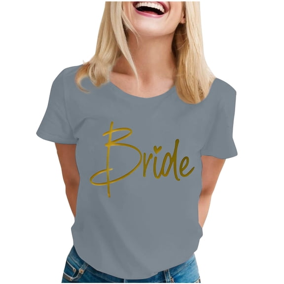 Uaswgudfs ​Summer Tops Women Blouses: Trendy Bride Lettering Casual Top with Heart Accent & Soft Short Sleeve Cotton