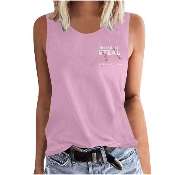 Uaswgudfs Summer Women's Slim Fit Beach Tank Tops - Breathable Sleeveless Vacation Shirt, Casual Baseball Print & Going Out Top 2025