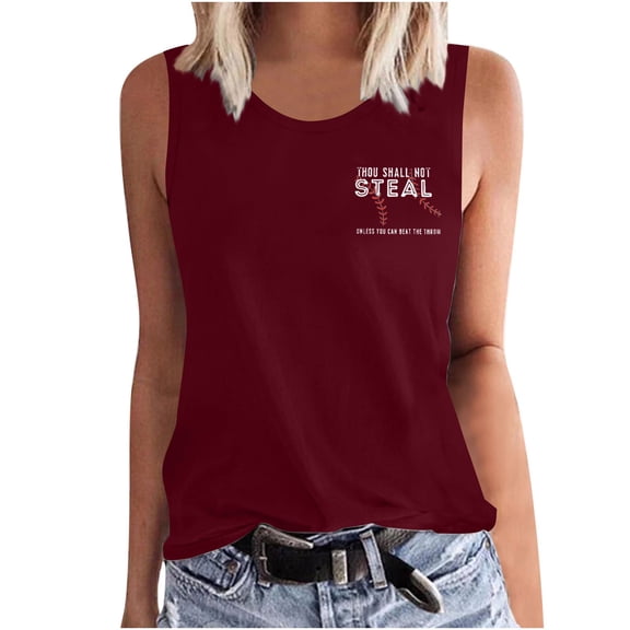 Uaswgudfs Summer Women's Slim Fit Beach Tank Tops - Breathable Sleeveless Vacation Shirt, Casual Baseball Print & Going Out Top 2025