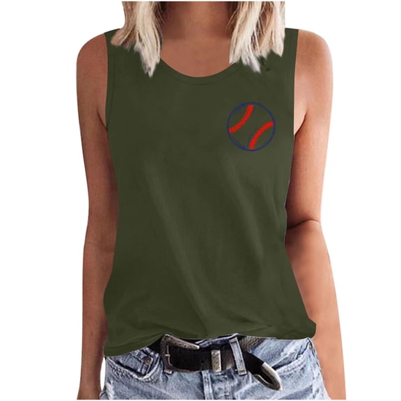 Uaswgudfs Summer Women's Slim Fit Beach Tank Tops - Breathable Sleeveless Vacation Shirt, Casual Baseball Print & Going Out Top