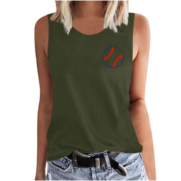 Uaswgudfs Summer Women's Slim Fit Beach Tank Tops - Breathable Sleeveless Vacation Shirt, Casual Baseball Print & Going Out Top