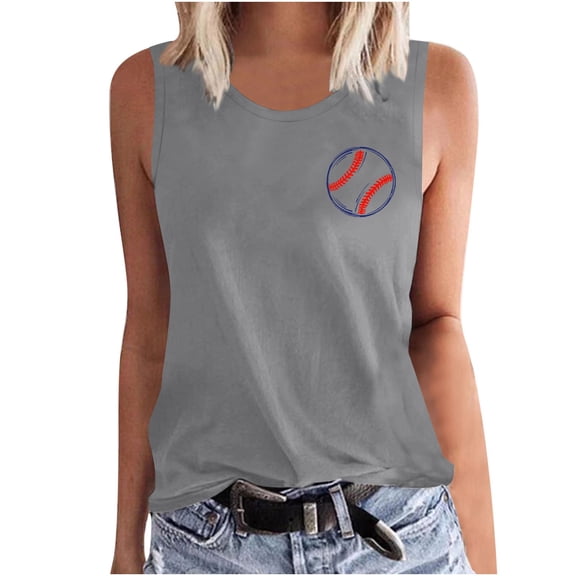 Uaswgudfs Summer Women's Slim Fit Beach Tank Tops - Breathable Sleeveless Vacation Shirt, Casual Baseball Print & Going Out Top