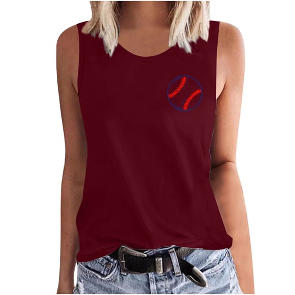 Uaswgudfs Summer Women's Slim Fit Beach Tank Tops - Breathable Sleeveless Vacation Shirt, Casual Baseball Print & Going Out Top