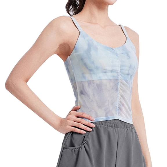 Uaswgudfs Tank Top for Women Sleeveless with Fitted Waist and Ruffled Front Detail, Lightweight Sheer Fabric for Casual Everyday Wear and Comfort Light Blue XL