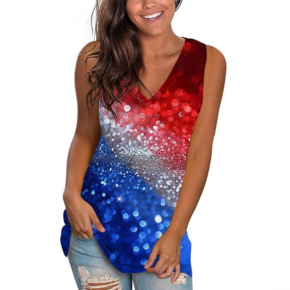 Uaswgudfs ​Tank Top for Women Sleeveless V-Neck: Star & Butterfly Accents, Lightweight Breathable Summer Casual Wear & Fashion Blouse Multicolor-F S