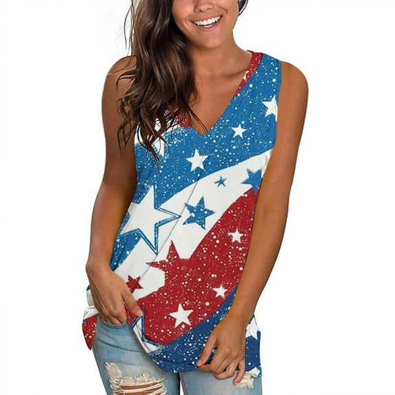 Uaswgudfs Tank Top for Women Sleeveless V-Neck: Star & Butterfly Accents, Lightweight Breathable Summer Casual Wear & Fashion Blouse White-A L