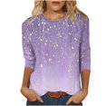 thumbnail image 1 of Uaswgudfs Tees for Women Trendy Fashion Round-Neck 3/4 Sleeves T Shirt Gradient Color Casual Loose Vine Pattern Basic Tops, 1 of 5