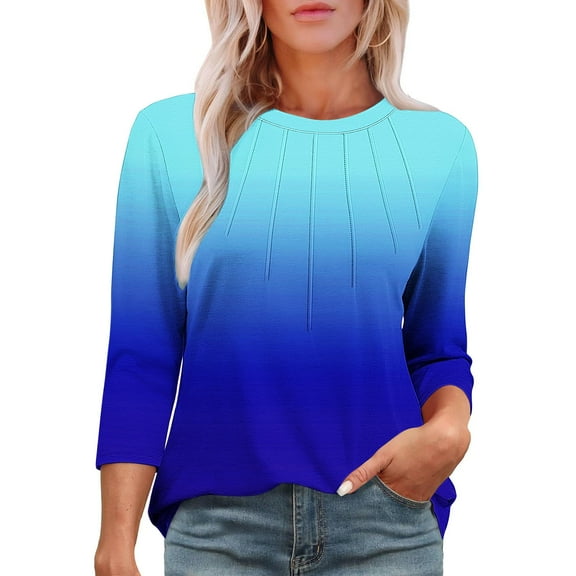 Uaswgudfs Tees for Women Trendy Fashion Round-Neck Half Sleeves T Shirt Gradient Color Casual Loose Basic Tops