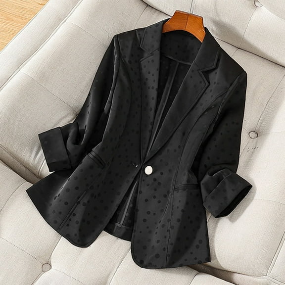 Uaswgudfs Textured Lightweight Coat with Notch Collar & 3/4 Sleeves for Versatile Professional Spring/Autumn Wear