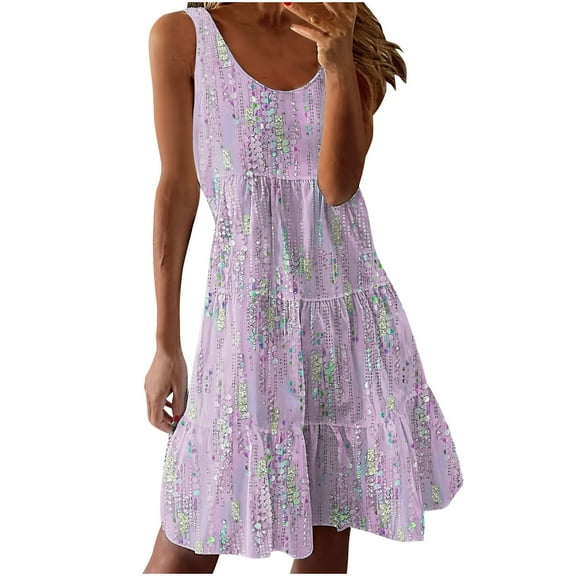 Uaswgudfs Textured Pleat Sleeveless Midi Dress for Women: Modern Print & Flowy Tiered Design - Summer Casual Breathable Fabric Pink S