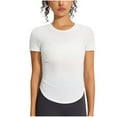 thumbnail image 1 of Uaswgudfs ​Trendy Summer Tops: Fitted Round Neck Women Blouses with Subtle Side Gathers & Casual Short Sleeve Stretch Fit, 1 of 7