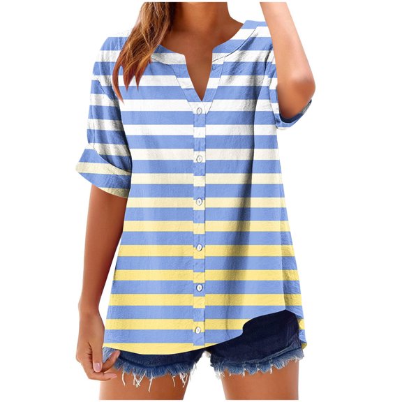 Uaswgudfs Trendy Summer Tops: Oversized V-Neck Women Blouses with Asymmetric Hem & Casual Flow Short Sleeve Breezy Style