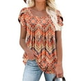 thumbnail image 1 of Uaswgudfs Trendy Women Blouses Summer Tops Casual Short Sleeve Geometric Pattern Blouse with Asymmetric Hem, Relaxed Fit, Breathable for Spring/Summer Wear, 1 of 5