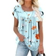 thumbnail image 1 of Uaswgudfs Trendy Women Blouses Summer Tops Casual Short Sleeve Geometric Pattern Blouse with Asymmetric Hem, Relaxed Fit, Breathable for Spring/Summer Wear, 1 of 5