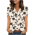 thumbnail image 1 of Uaswgudfs ​V-Neck Short Sleeve Women's Blouse: Floral Abstract Pattern & Breathable Fabric for Trendy Summer TopsKhaki-AL, 1 of 7