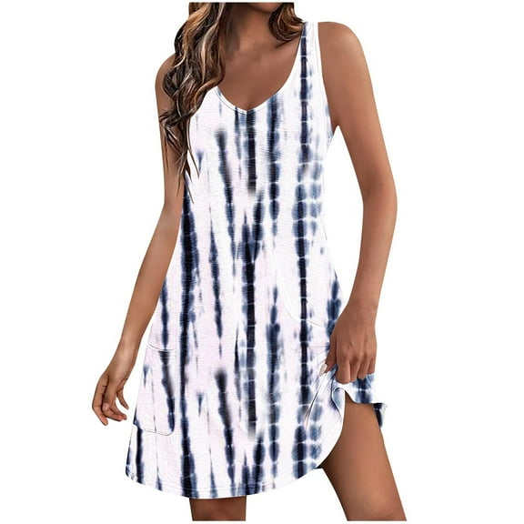 Uaswgudfs ​V-Neck Sleeveless Floral Sundress with Side Split & Minimalist Detail - Casual Summer Dresses for Women 2025 Midi Dress​ White S