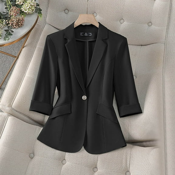 Uaswgudfs Women 3/4 Sleeve Lightweight Spring Summer Blazer Jackets