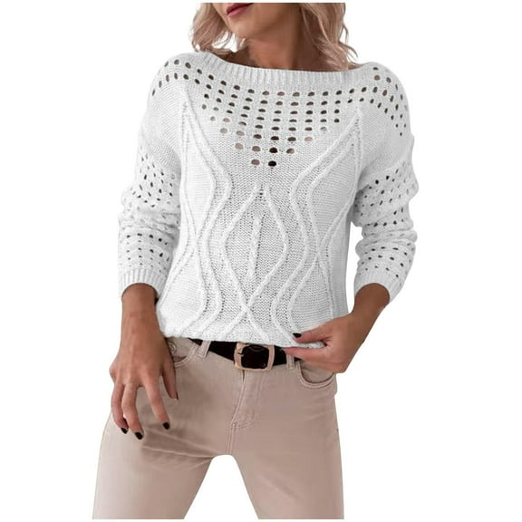 Uaswgudfs Women Blouses Crochet Hollow Out Knit Top Half Sleeve Sweater for Spring Summer Beach Cover Ups, Trendy 2025 Fashion White M