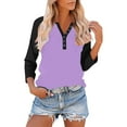 thumbnail image 1 of Uaswgudfs ​Women Blouses Long Sleeve V-Neck Button Down Blouse Top Raglan Sleeves & Flattering Shoulder Cut-Out Detailing Soft Smooth Knit Fitted Casual Shirt Purple S, 1 of 9