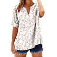 thumbnail image 1 of Uaswgudfs Women Blouses Plus Size Summer Tops Casual Short Sleeve Trendy Asymmetric Patchwork V-Neck Button-Down Blouse for Relaxed Summer Days, 1 of 5