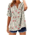 thumbnail image 1 of Uaswgudfs Women Blouses Plus Size Summer Tops Casual Short Sleeve Trendy Asymmetric Patchwork V-Neck Button-Down Blouse for Relaxed Summer Days, 1 of 5